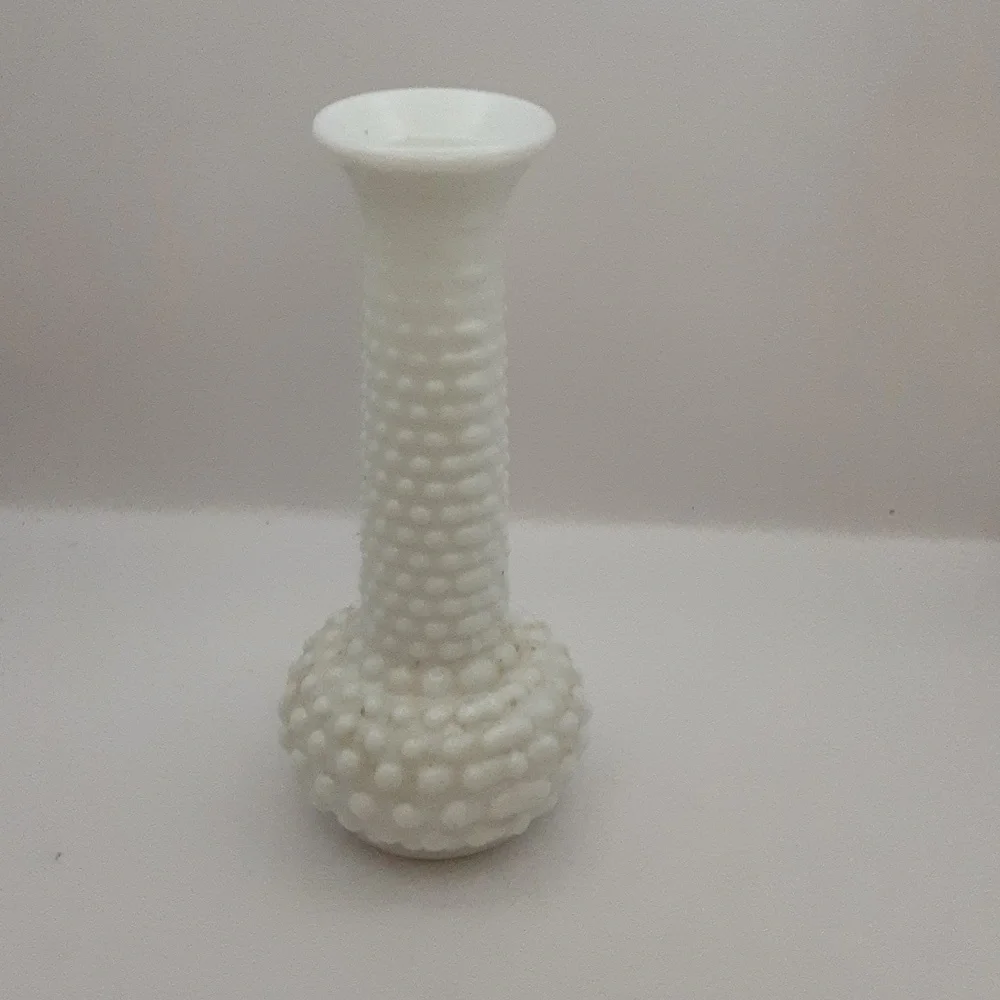 Vintage White Milk Glass Hobnail Vase 7.5
